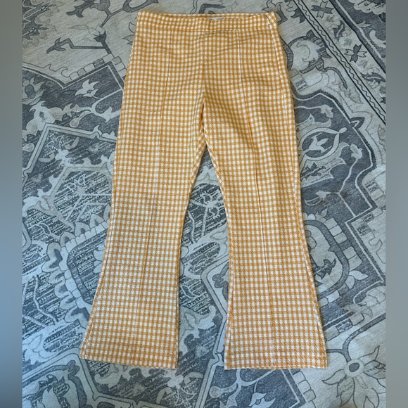 Bershka Women's Yellow Checkered Cropped Kick Flare Pants size 8 - Picture 6 of 8